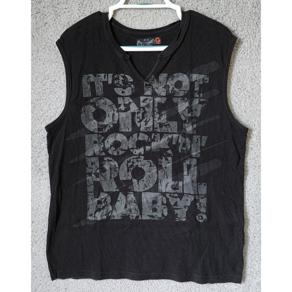 VTG Y2K Guess Black Rock N Roll Grunge Sleeveless V Neck‎ Thermal Shirt Size XL